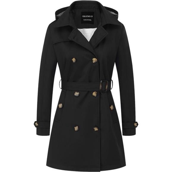 Women's Trench Coat Double-Breasted Classic Lapel Overcoat Belted - Picture 1 of 7